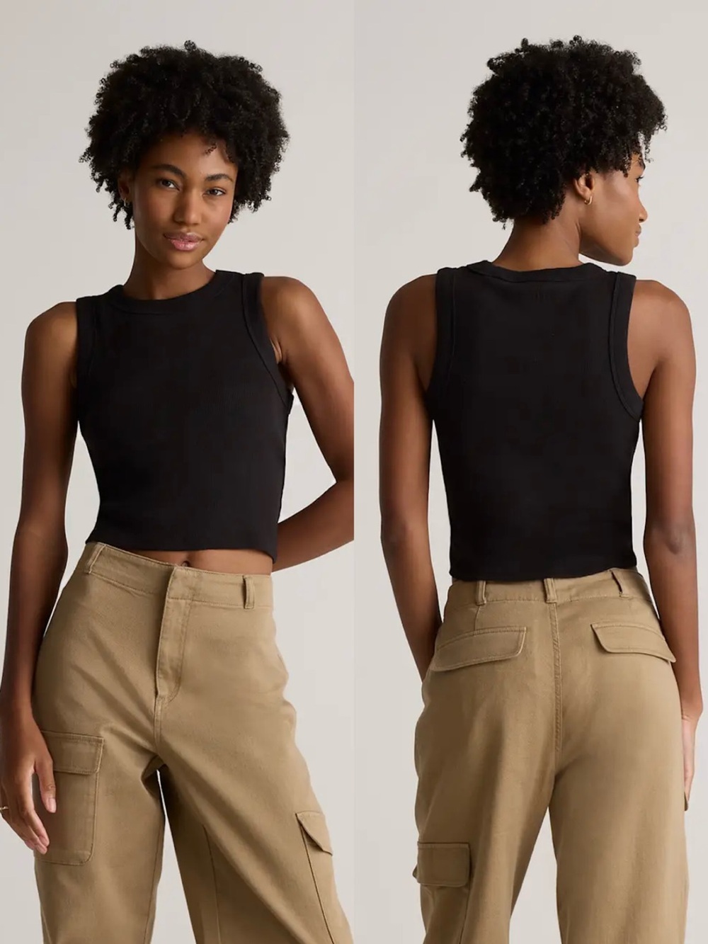 Quince Organic Cotton Micro-Rib Cropped Cutaway Tank Top - Black, Size M